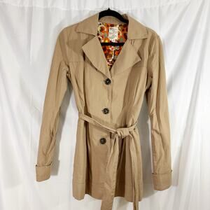 Tulle Tan Belted Trench Coat Medium with Retro Print Lining